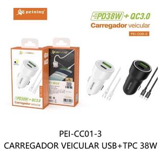CARREGADOR DE CARRO PEINING USB+ TPC 38W PEI-CC01-3 CARRO