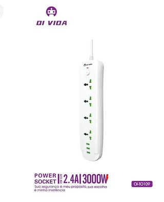 Extensao tomada cabo: 2m 5 tomadas e 4USB
