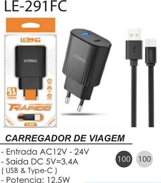 CARREGADOR LELONG 5.1A TIPO-C LE-291FC