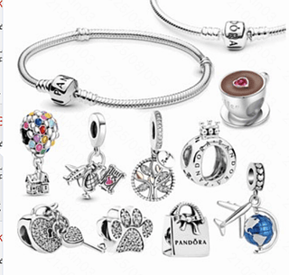 Pulseira FEMININO PRATA 925 com Diferentes Pingentes