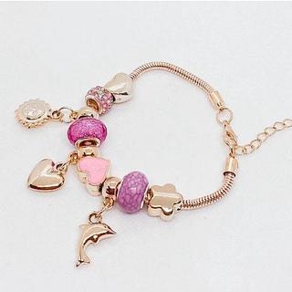 Pulseira FEMININO ROSA 925 com Diferentes Pingentes