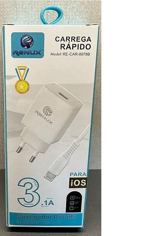 3PCS Carregador Renux para IPHOE Lightning com Tomada 3.1A 1,00m 8078B
