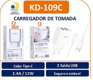 CARREGADOR KAIDI TIPO C TURBO 12W