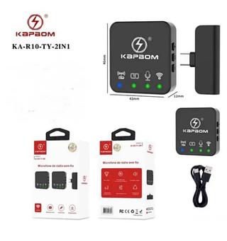 MICROFONE LAPELA DUPLO PROFESSIONAL SEM FIO TIPO C KA-R10-TY-2IN1